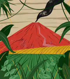 Illustration of a red volcano erupting