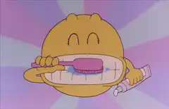 yellow character brushing teeth