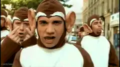 men in monkey costumes shouting