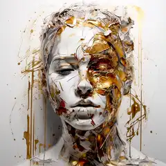 Painted face with gold and white