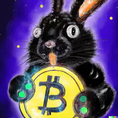 Black rabbit holding bitcoin