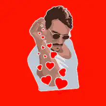 Man with sunglasses and hearts