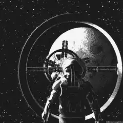 Astronaut walking towards space station