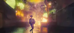 Harley Quinn walking away from explosion