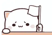 Sad cat holding a flag