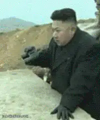 Kim Jong Un looks through binoculars and sees a girl