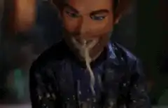 Bearded Puppet Spits Out Noodles
