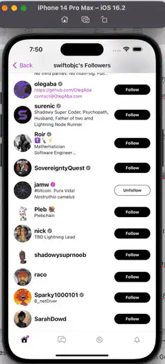 iPhone scrolling Nostr followers and posts