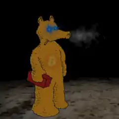 Bitcoin bear with glowing eyes