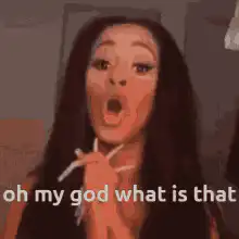 Woman reacting with shock and confusion