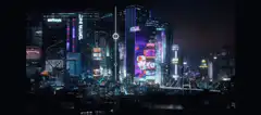 Cyberpunk cityscape with vertical loading bar