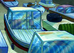 Bored fish in boat, office, and window