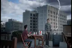 Lightning strikes suitcase on rooftop