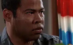 Jordan Peele sweating profusely