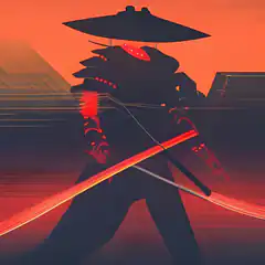 Silhouette samurai with glowing red sword