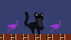 pixel cat with ostriches