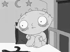 Stewie Griffin in bed looking tired