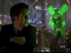 Man watching green hologram