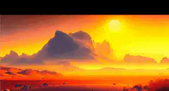 sunset over alien mountains