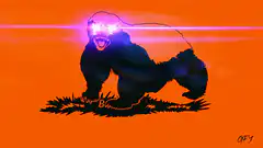 Gorilla with glowing eyes and laser beam