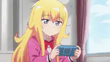 Anime girl playing handheld game