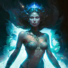 Blue glowing fantasy woman with crown