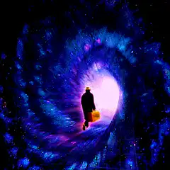 Silhouette walking into light tunnel