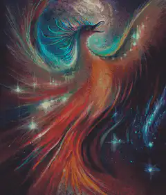 Colorful Phoenix Rising in Space