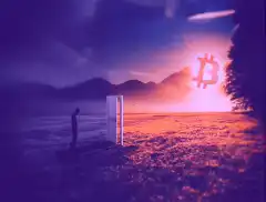 Man stands before door to Bitcoin paradise