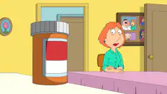 Lois Griffin staring at giant pill bottle
