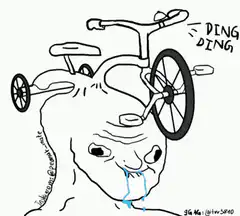 Trollface riding tricycle with ding ding