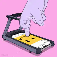Hand running on treadmill phone