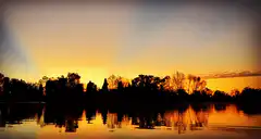 sunset over lake with trees