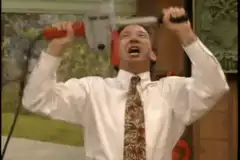 Man screaming with chainsaw