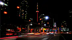 Toronto CN Tower night traffic