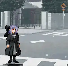 pixel art girl flies away