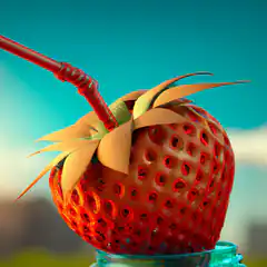 Strawberry with straw and leaves