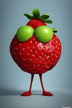 strawberry with green eyes and legs