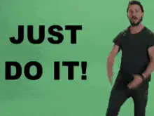 Man dancing next to Just Do It text