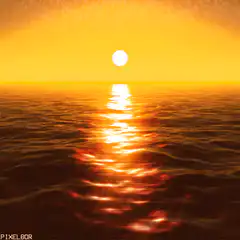 pixel art sunset over ocean