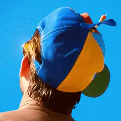 Man with propeller hat and laser eyes