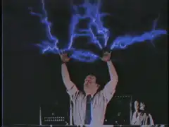 man holding blue lightning