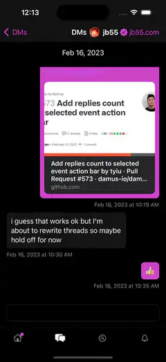 iOS DMs scrolling through GitHub PRs