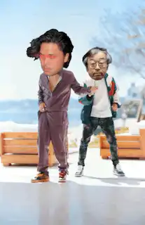 Two men dancing outdoors