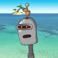 Robot with Bitcoin antenna on beach