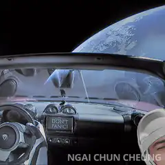 Elon Musk winking in Tesla Roadster