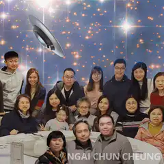 Group photo with UFOs and stars