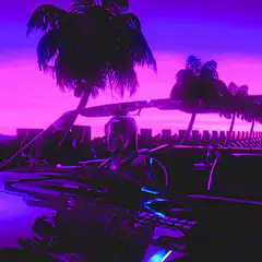purple sunset palm trees