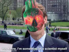 Man with glowing skull face