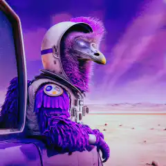 Purple Astronaut Bird in Desert